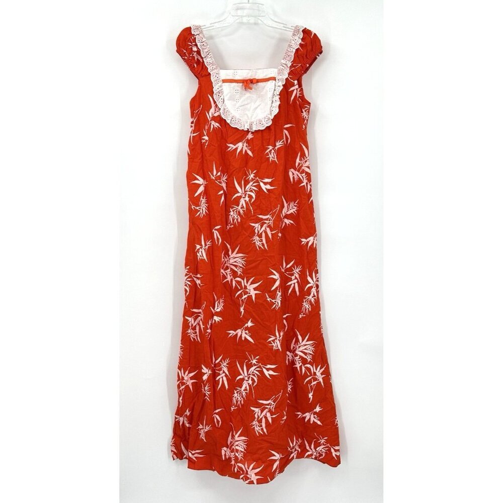 vintage 60s TOBY HONOLULU maxi dress hawaiian cotton floral beach orange M L - Picture 2 of 6